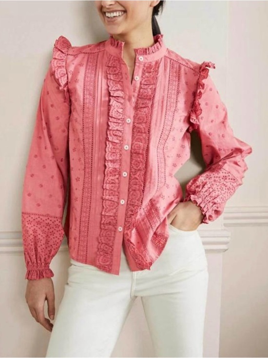 Boden Tops - BNWT Boden Iris Broderie Shirt Dusty Red size 12P STUNNING